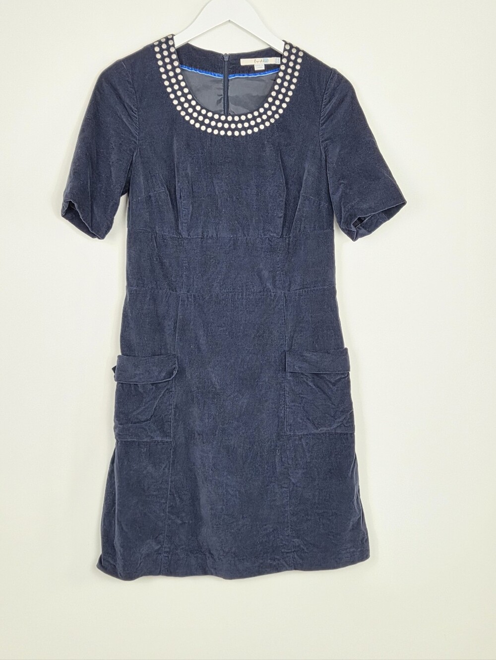 Boden 100% Cotton Velveteen Shift Dress Pockets Embroidered Womens Size 6R